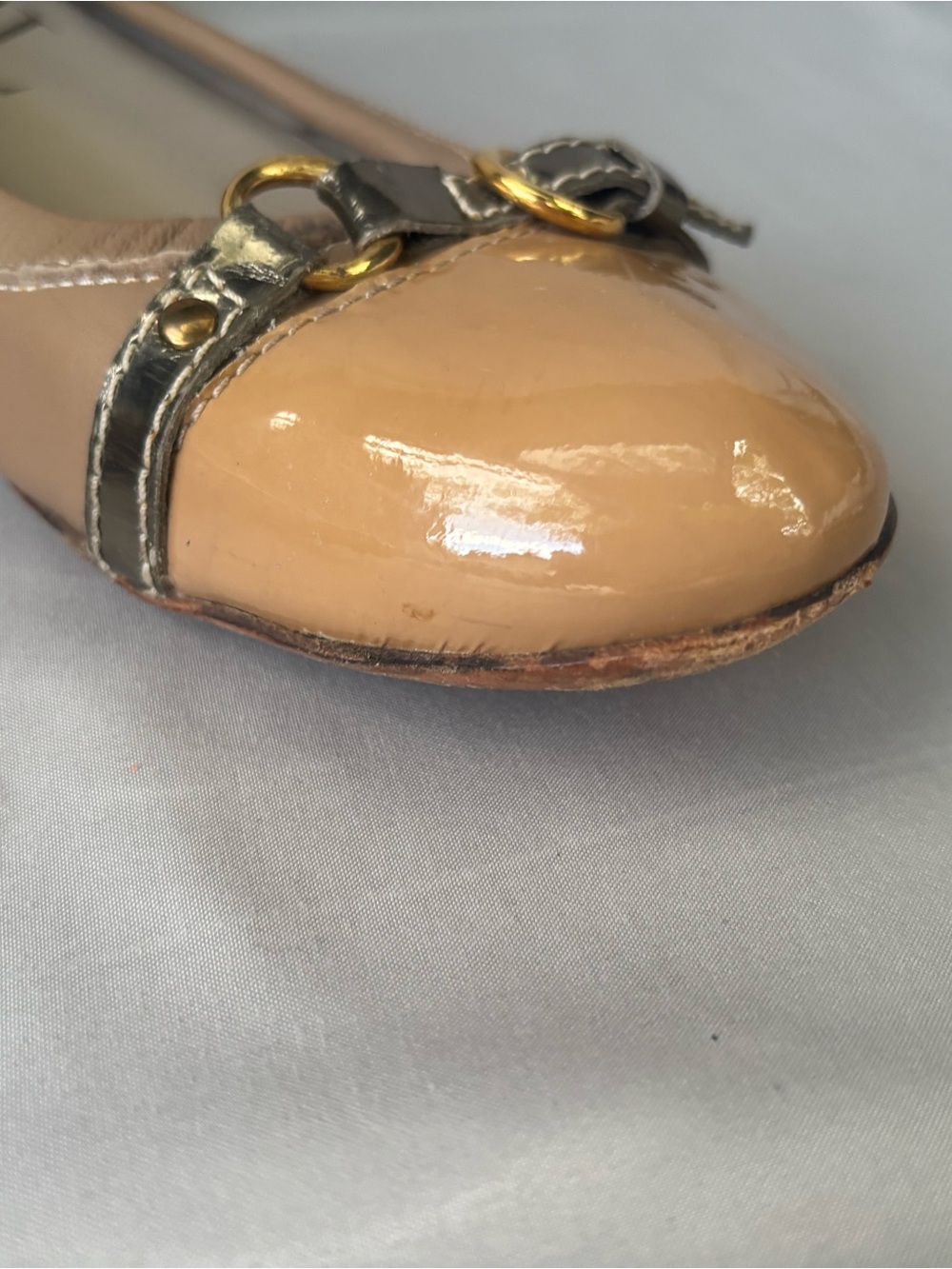 Agl Nude Tan Leather Ballet Flats with Gold Buckle - Picture 6 of 8